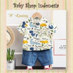 large LU615 Setelan Kemeja Anak Cowok Setelan Baju Anak Import Dino A Kuning 2